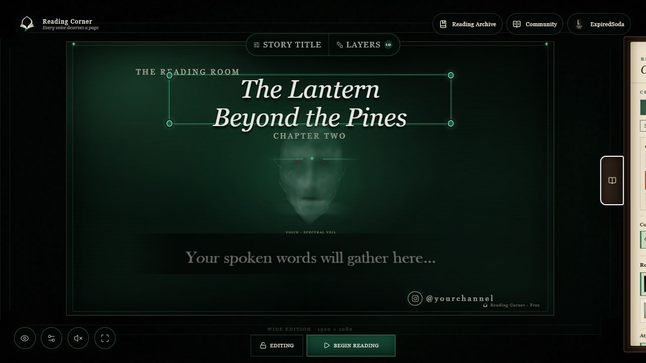Reading Corner live caption scene editor
